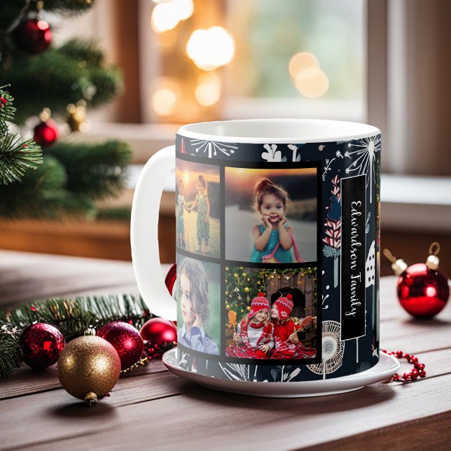 Erstellen Sie Ihre eigene Foto-Collage Weihnachten Kaffeetasse (Create your own family photo collage Christmas Coffee Mug. You can add your own photos and name.)