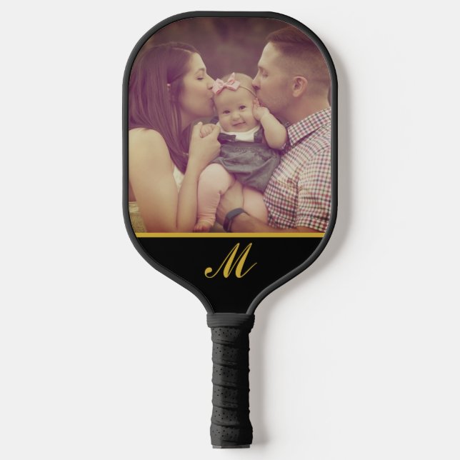 Erstellen Sie Ihre eigene Foto Monogram Gold Initi Pickleball Schläger (Vorderseite)
