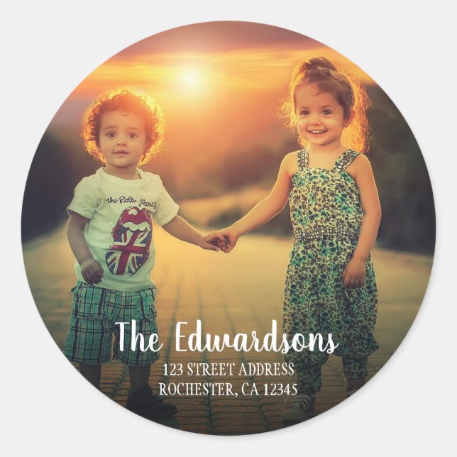 Erstellen Sie Ihre eigene Foto-Rücksendeadresse Runder Aufkleber (Vorderseite)