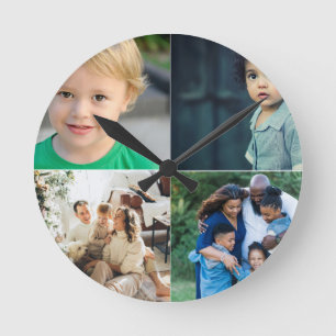 Erstellen Sie Ihre eigene Fotocollage mit 4 Fotos Runde Wanduhr