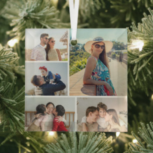 Erstellen Sie Ihre eigene Fotocollage mit 5 Fotos Ornament Aus Glas