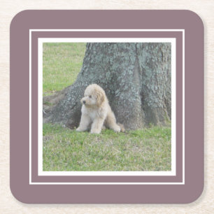 Erstellen Sie Ihre eigene Fotope Lila und weiß Rechteckiger Pappuntersetzer