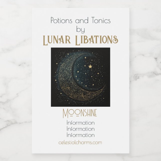 Erstellen Sie Ihre eigene Gold Filigree Moon Celes Weinetikett (Einzelnes Label)