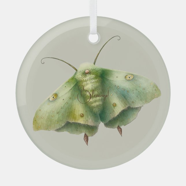 Erstellen Sie Ihre eigene grüne Fantasiemotte Ornament Aus Glas (Vorderseite)