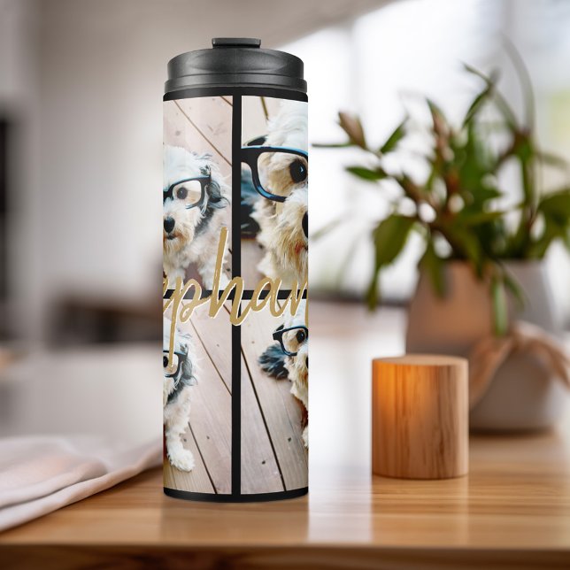 Erstellen Sie Ihre eigene Instagramm 4-FotoCollage Thermosbecher (Personalized Thermal Tumbler - Add Photos, Text - Customize Completely in the Advanced Design Area)