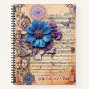 Erstellen Sie Ihre eigene lila blaue Blumen Noten Notizbuch