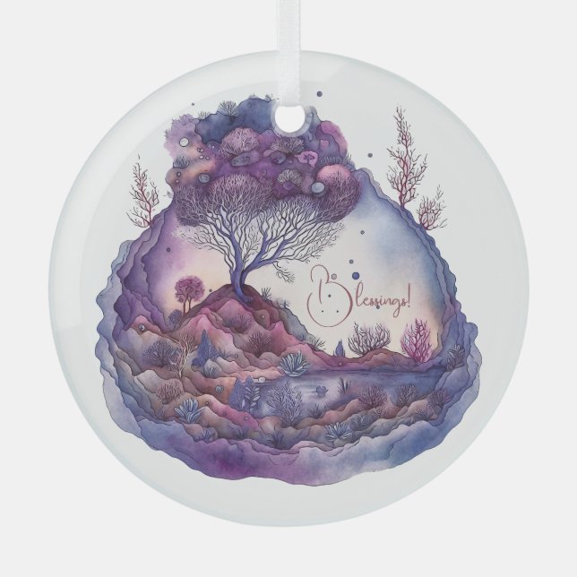 Erstellen Sie Ihre eigene Lila Fantasielandschaft Ornament Aus Glas (Vorderseite)