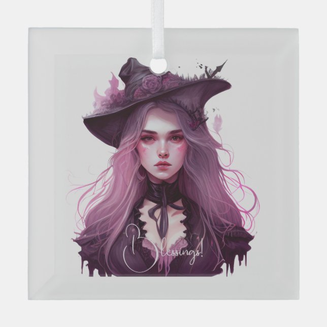 Erstellen Sie Ihre eigene Lila Hexe Ornament Aus Glas (Vorderseite)