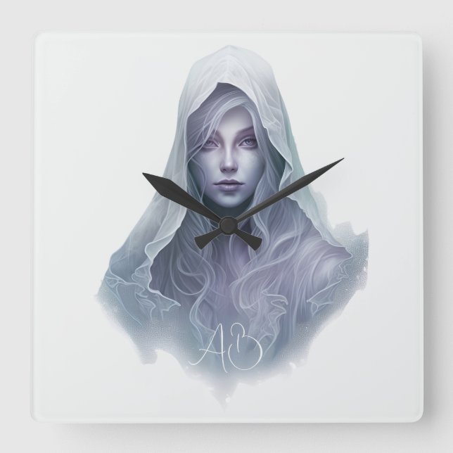 Erstellen Sie Ihre eigene Lila Hexe Quadratische Wanduhr (Vorderseite)