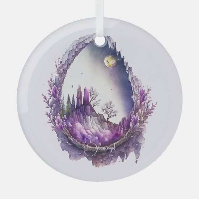 Erstellen Sie Ihre eigene Lila Landschaftsstruktur Ornament Aus Glas (Vorderseite)