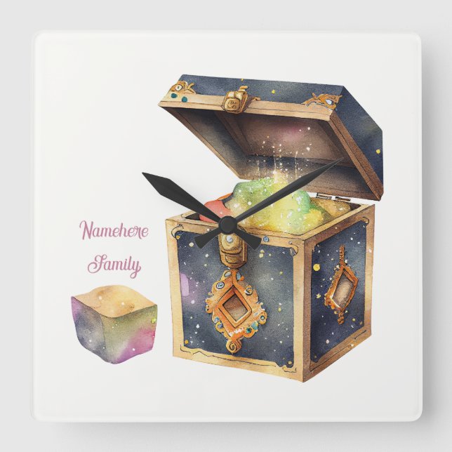 Erstellen Sie Ihre eigene Magic Box & Gem Quadratische Wanduhr (Vorderseite)