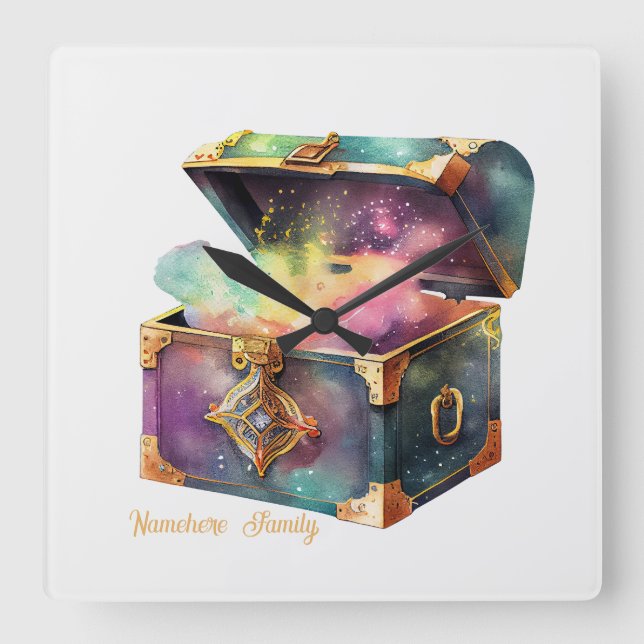 Erstellen Sie Ihre eigene magische Box für Momente Quadratische Wanduhr (Vorderseite)