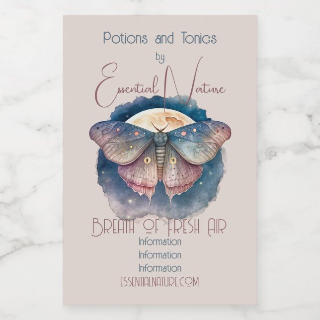 Erstellen Sie Ihre eigene magische Mondmotte Lebensmitteletikett (Einzelnes Label)