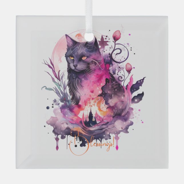 Erstellen Sie Ihre eigene magische schwarze Katze Ornament Aus Glas (Vorderseite)