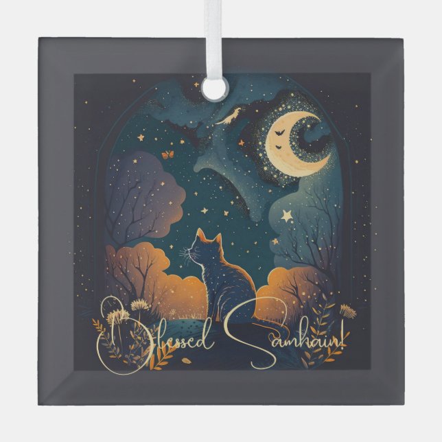 Erstellen Sie Ihre eigene magische schwarze Katze Ornament Aus Glas (Vorderseite)