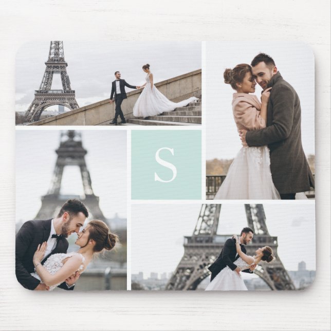 Erstellen Sie Ihre eigene Mit Monogramm 4-Foto Col Mousepad (Vorne)