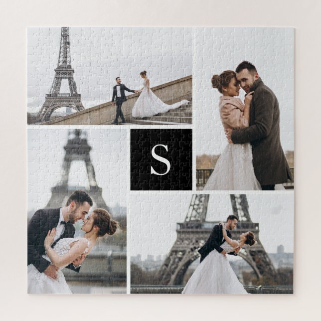 Erstellen Sie Ihre eigene Mit Monogramm 4-Foto Col Puzzle (Vertikal)