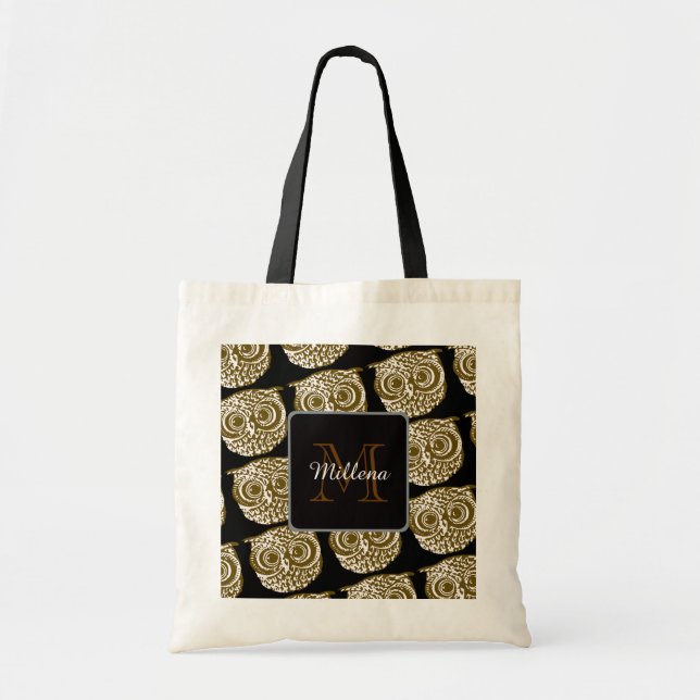 erstellen Sie Ihre eigene mit Monogramm Eule Tragetasche (Vorne)