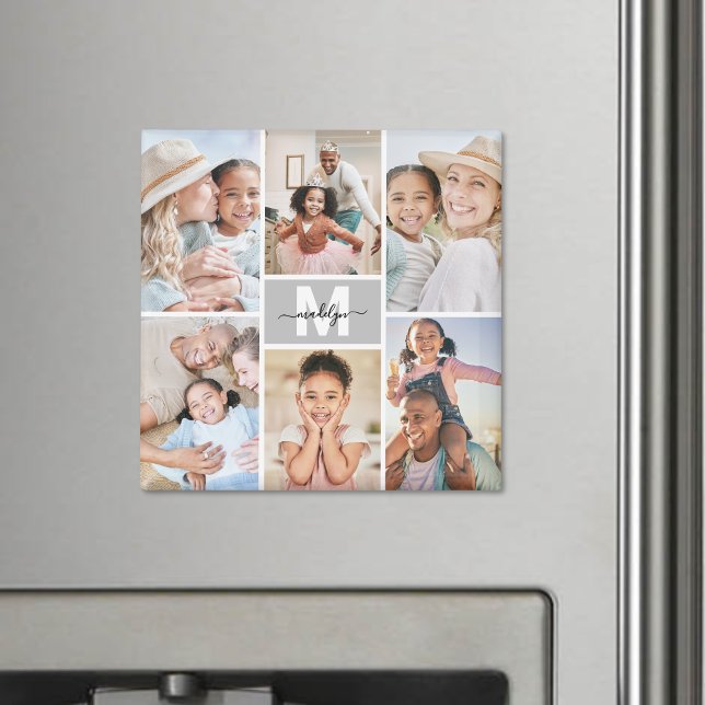 Erstellen Sie Ihre eigene Monogramm 6-FotoCollage Magnet (Make Your Own Monogram 6 Photo Collage magnet)