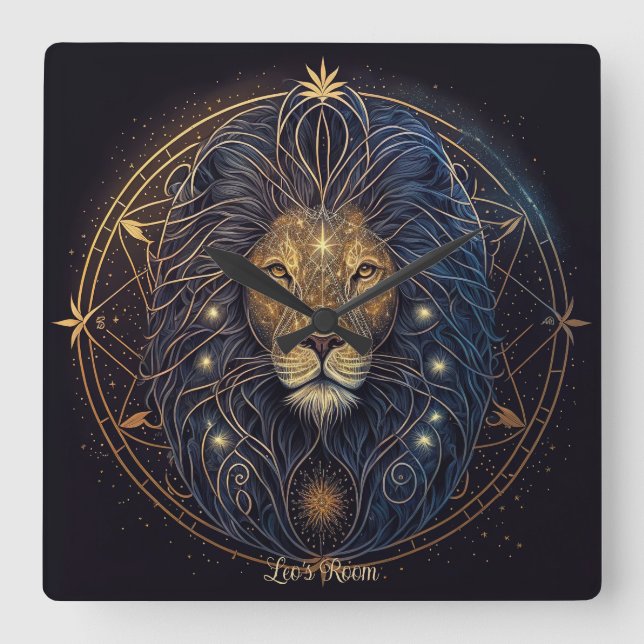 Erstellen Sie Ihre eigene mystische Astrologie Leo Quadratische Wanduhr (Vorderseite)