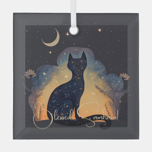 Erstellen Sie Ihre eigene mystische Black Cat-Silh Ornament Aus Glas (Vorderseite)