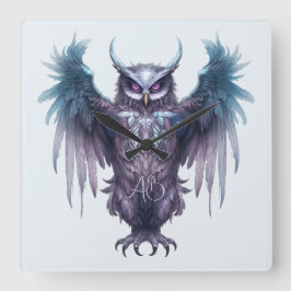 Erstellen Sie Ihre eigene mystische Lila Eule Quadratische Wanduhr