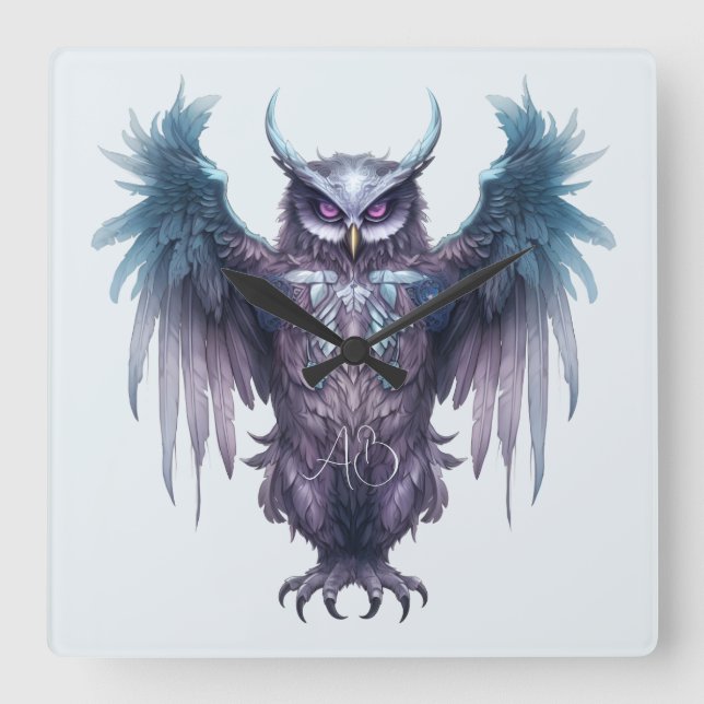 Erstellen Sie Ihre eigene mystische Lila Eule Quadratische Wanduhr (Vorderseite)