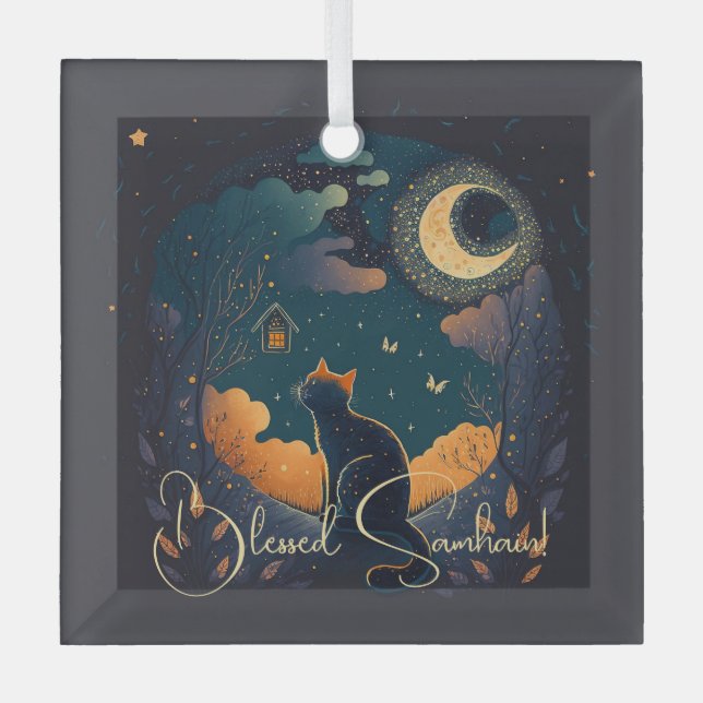 Erstellen Sie Ihre eigene mystische schwarze Katze Ornament Aus Glas (Vorderseite)
