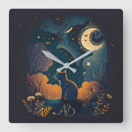 Erstellen Sie Ihre eigene mystische schwarze Katze Quadratische Wanduhr