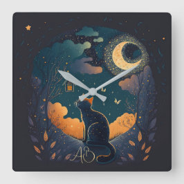 Erstellen Sie Ihre eigene mystische schwarze Katze Quadratische Wanduhr