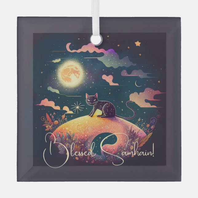 Erstellen Sie Ihre eigene mystische Schwarzkatzenl Ornament Aus Glas (Vorderseite)