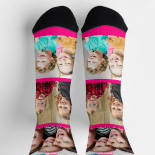 Erstellen Sie Ihre eigene Neon-Pink-Rahmen-3-Foto- Socken