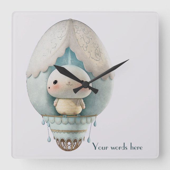 Erstellen Sie Ihre eigene Niedliche Heißluftballon Quadratische Wanduhr (Vorderseite)