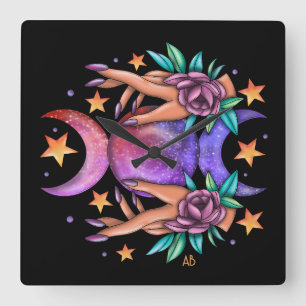 Erstellen Sie Ihre eigene Niedliche Triple Moon Go Quadratische Wanduhr