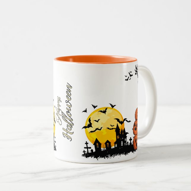 Erstellen Sie Ihre eigene Orange Happy Halloween T Zweifarbige Tasse (VorderseiteRechts)