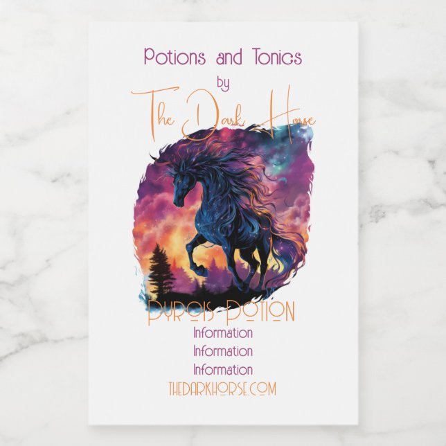 Erstellen Sie Ihre eigene Pyrois Dunkle Pferdemagi Lebensmitteletikett (Einzelnes Label)