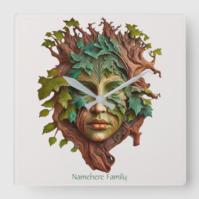 Erstellen Sie Ihre eigene Red Bark Dryad Quadratische Wanduhr (Vorderseite)