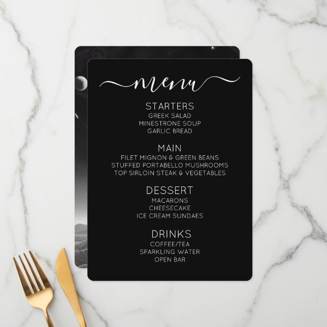 Erstellen Sie Ihre eigene Retro-Raumwelt Menükarte (Vorderseite/Rückseite Beispiel)