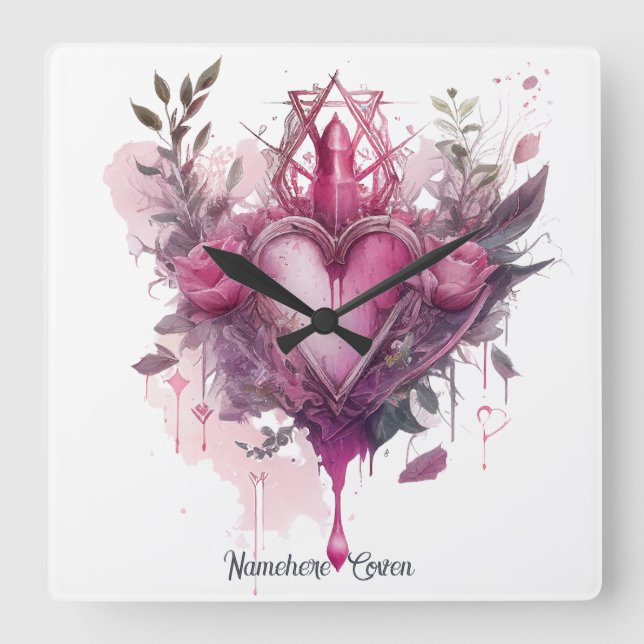 Erstellen Sie Ihre eigene rosa Liebe-Kerze Quadratische Wanduhr (Vorderseite)