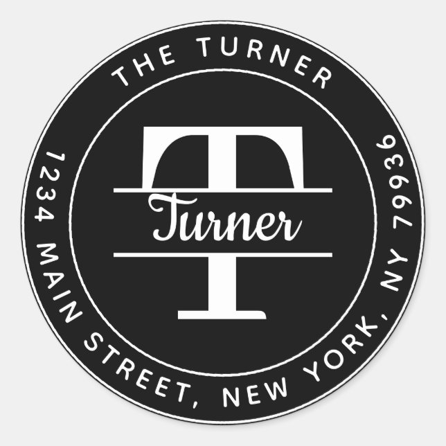 Erstellen Sie Ihre eigene Round Monogram Rücksende Runder Aufkleber (Vorderseite)