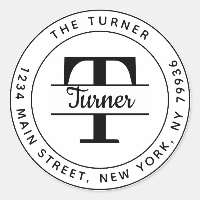 Erstellen Sie Ihre eigene Round Monogram Rücksende Runder Aufkleber (Vorderseite)