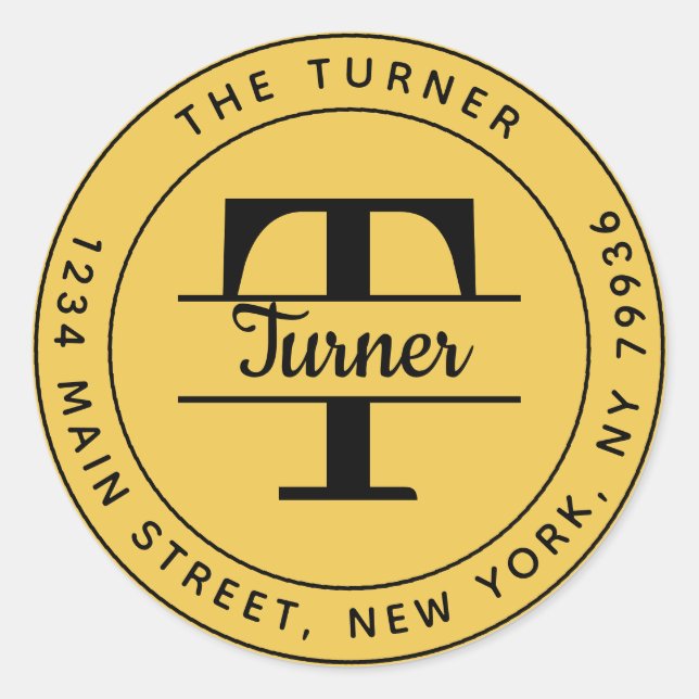 Erstellen Sie Ihre eigene Round Monogram Rücksende Runder Aufkleber (Vorderseite)