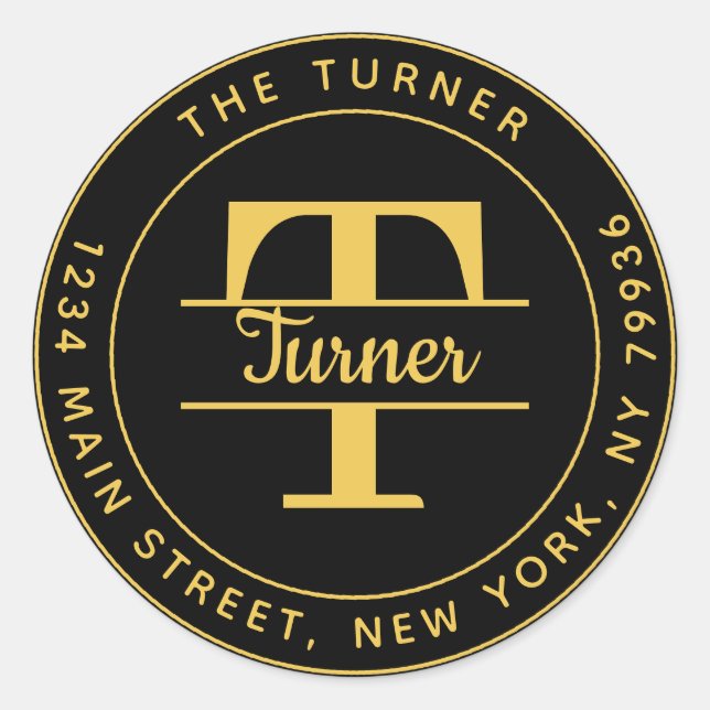 Erstellen Sie Ihre eigene Round Monogram Rücksende Runder Aufkleber (Vorderseite)