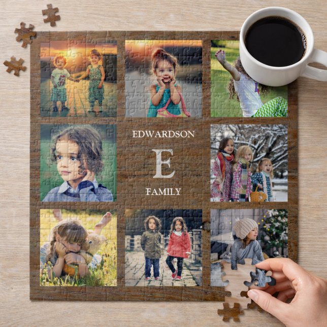 Erstellen Sie Ihre eigene rustikale Holz Familie F Puzzle (Create your own unique family photo collage, family name, jigsaw puzzle.)