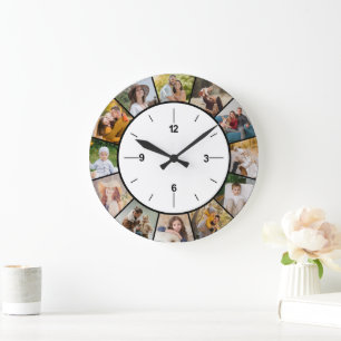 Erstellen Sie Ihre eigene Schwarz/Weiß 12 FotoColl Große Wanduhr