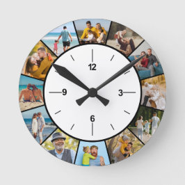 Erstellen Sie Ihre eigene Schwarz/Weiß 12 FotoColl Runde Wanduhr