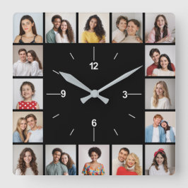Erstellen Sie Ihre eigene Schwarz/Weiß 16 FotoColl Quadratische Wanduhr
