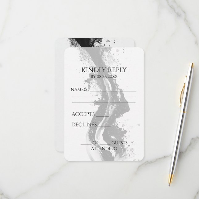 Erstellen Sie Ihre eigene schwarze Blütenfarbe Spi RSVP Karte (Vorderseite/Rückseite Beispiel)