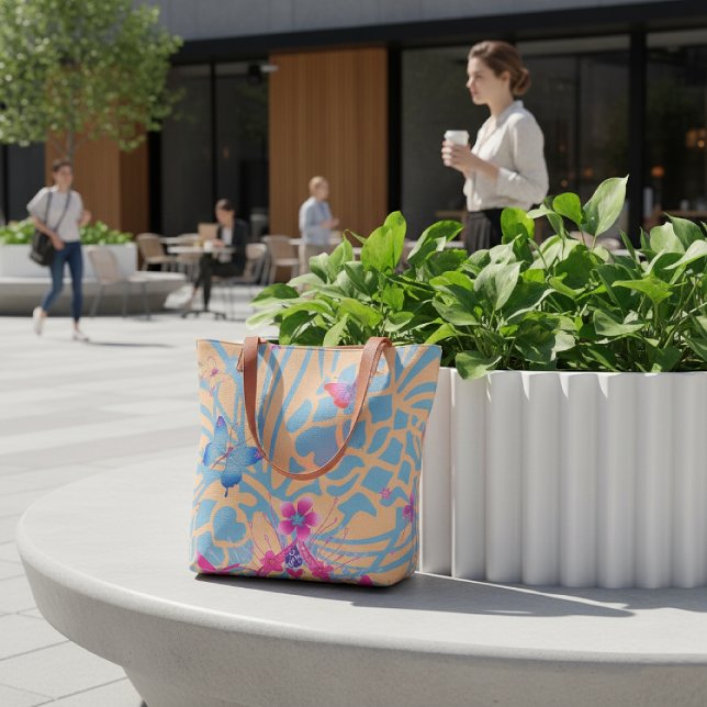Erstellen Sie Ihre eigene stilvolle Multimedia-Pri (Urban Butterfly Chic: Vibrant Butterfly Tote Bag. Your stylish everyday companion. Achempong Zazzle)