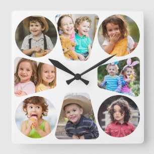 Erstellen Sie Ihre eigene süße 8-Familienfoto-Coll Quadratische Wanduhr